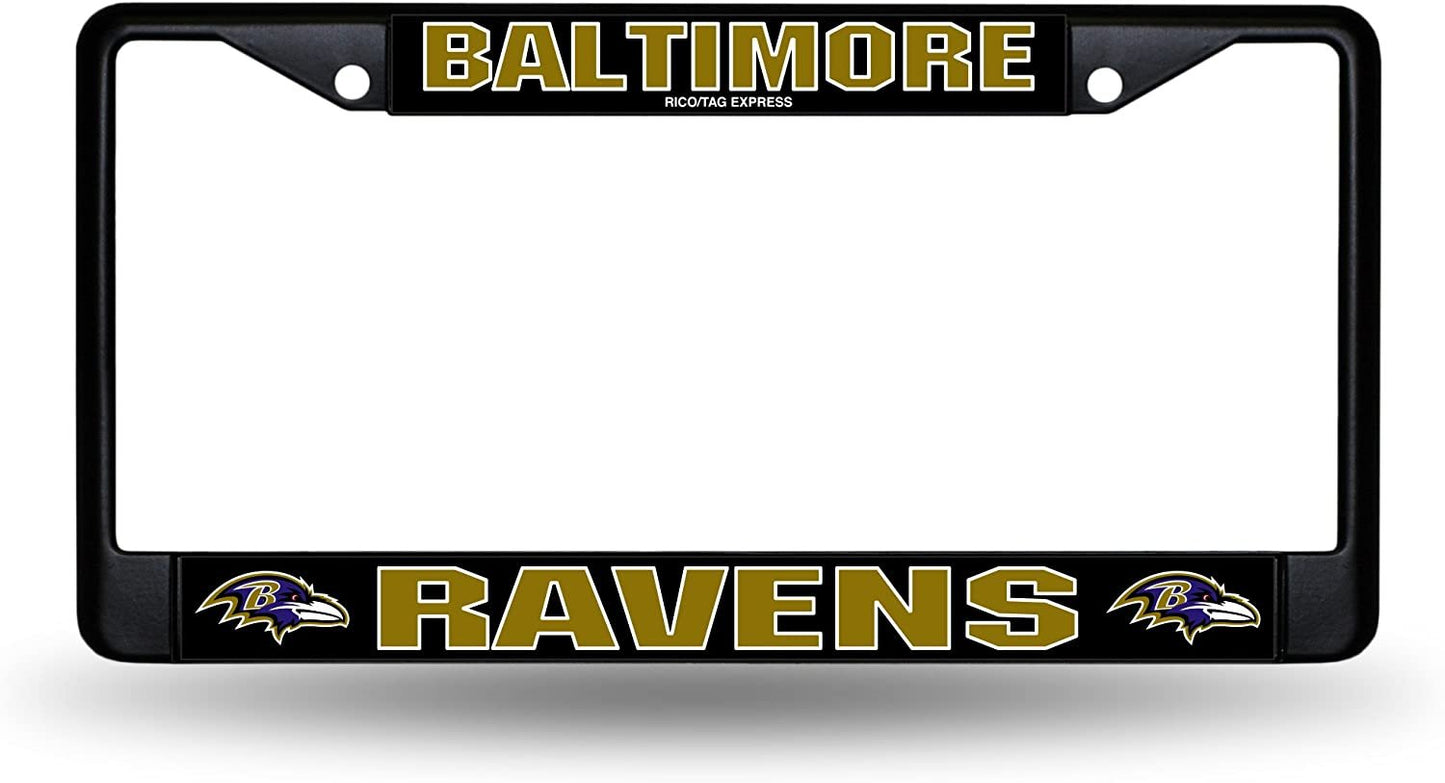 Baltimore Ravens Black Metal License Plate Frame Chrome Tag Cover 6x12 Inch