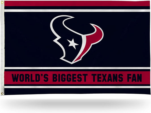 Houston Texans 3x5 Feet Flag Banner, World's Biggest Fan, Metal Grommets, Single Sided, Indoor or Outdoor Use