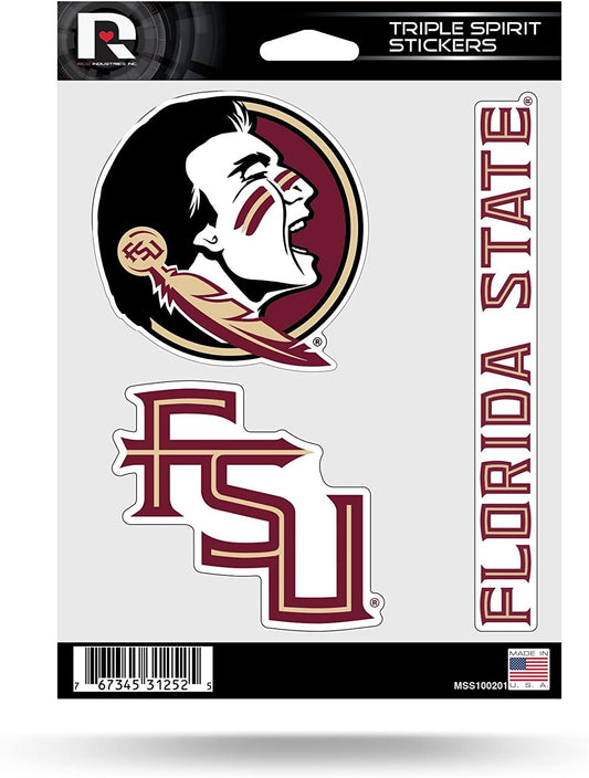 Florida State Seminoles Die Cut 3-Piece Triple Spirit Sticker Sheet