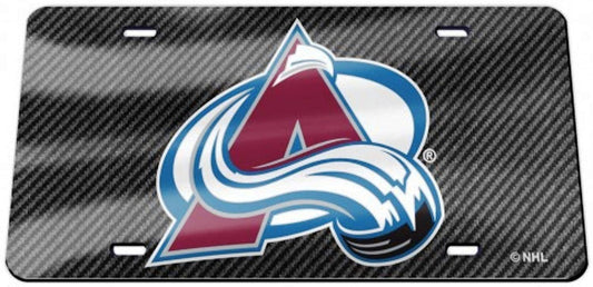 Colorado Avalanche Premium Laser Tag License Plate, Carbon Fiber Design, Mirrored Acrylic, 12x6 Inch