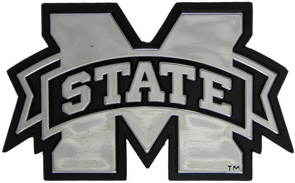 Mississippi State University Bulldogs Auto Emblem, Plastic Molded, Silver Chrome Color, Raised 3D Effect, Adhesive Backing