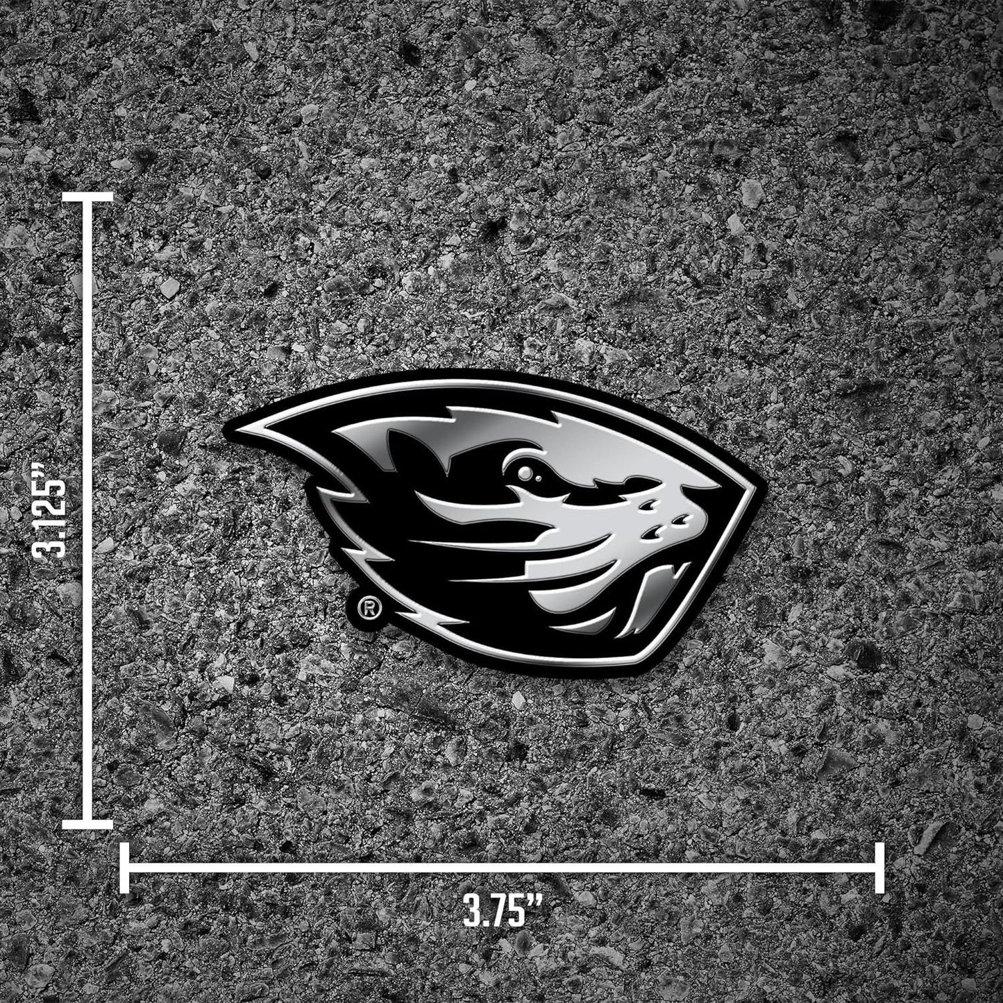 Oregon State University Beavers Auto Emblem, Silver Chrome Color, Raised Molded Plastic, Adhesive Tape Backing