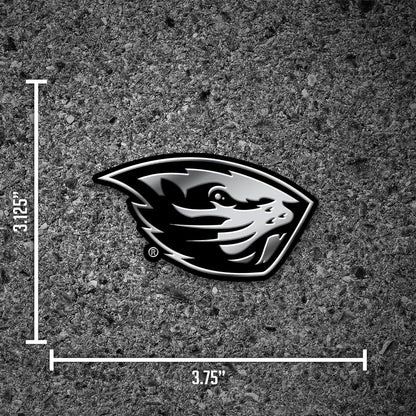 Oregon State University Beavers Auto Emblem, Silver Chrome Color, Raised Molded Plastic, Adhesive Tape Backing