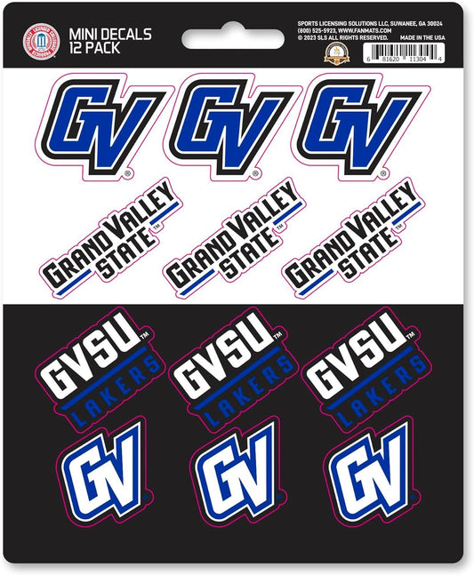 Grand Valley State University Lakers 12-Piece Mini Decal Sticker Set, 5x6 Inch Sheet, Gift for football fans for any hard surfaces around home, automotive, personal items