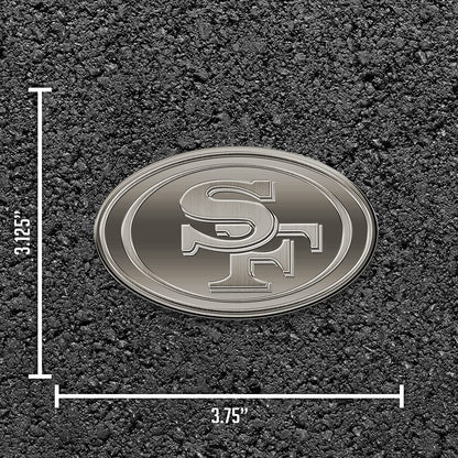 San Francisco 49ers Premium Solid Metal Raised Auto Emblem, Antique Nickel Finish, Shape Cut, Adhesive Backing