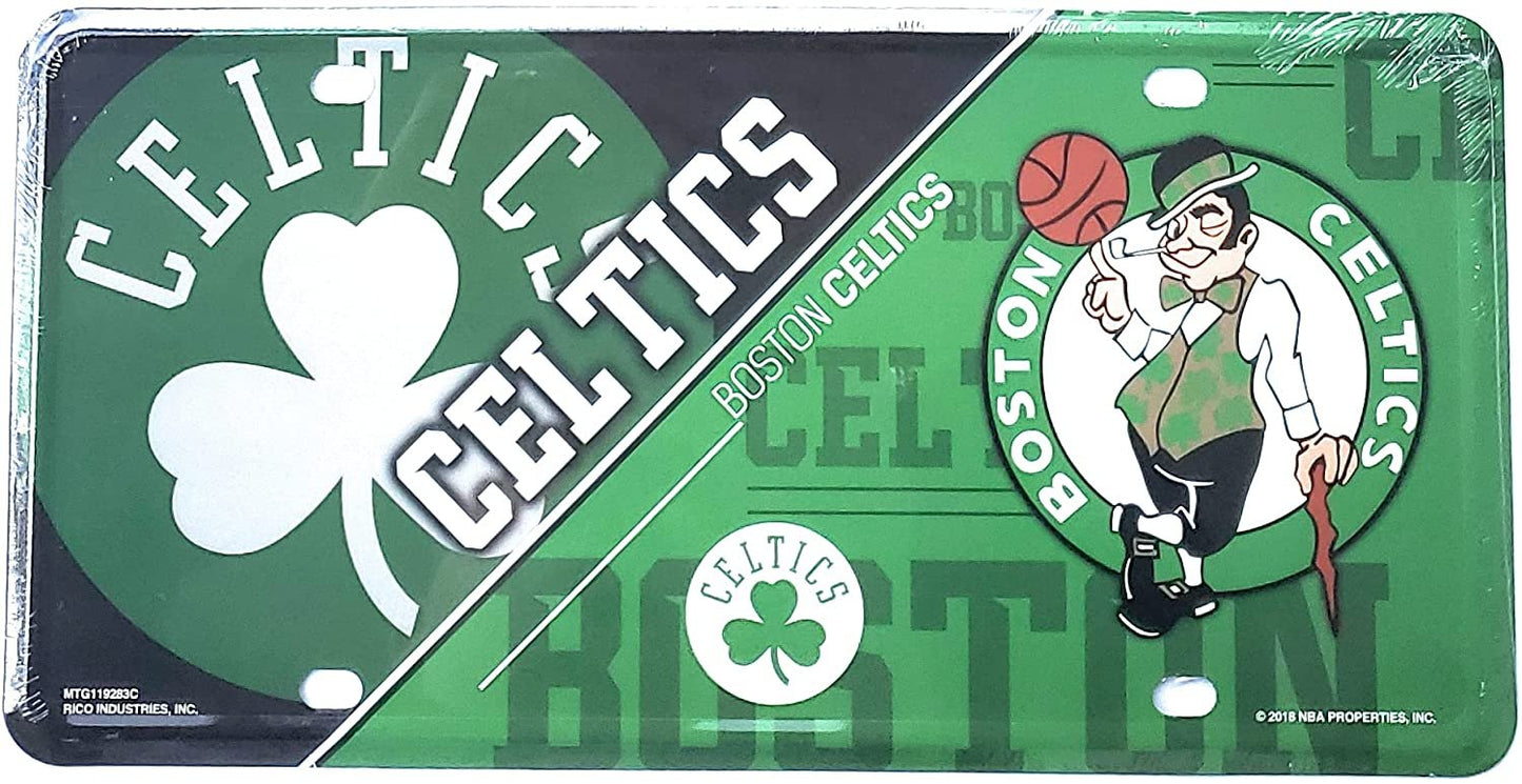 Boston Celtics Metal Auto Tag License Plate, Split Design, 6x12 Inch