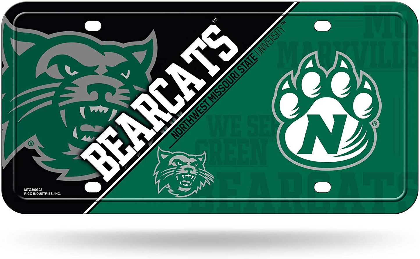 Northwest Missouri State University Bearcats Metal Auto Tag License Plate, Split Design, 6x12 Inch