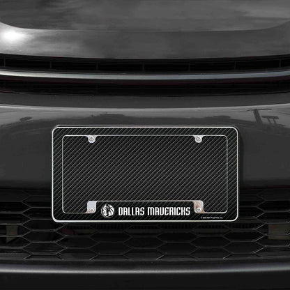 Dallas Mavericks Metal License Plate Frame Chrome Tag Cover Carbon Fiber Design 6x12 Inch