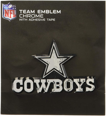 Dallas Cowboys Auto Emblem, Silver Chrome Color Raised Decal, Molded Plastic, Adhesive Backing, 3.5 Inch