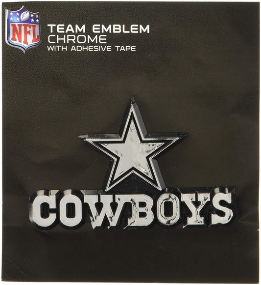 Dallas Cowboys Auto Emblem, Silver Chrome Color Raised Decal, Molded Plastic, Adhesive Backing, 3.5 Inch