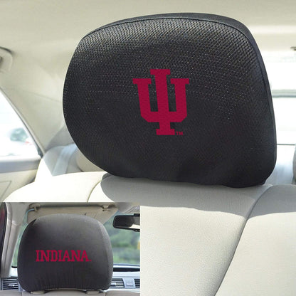 Indiana University Hoosiers Pair of Premium Auto Head Rest Covers, Embroidered, Black Elastic, 14x10 Inch