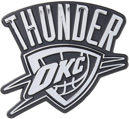 Oklahoma City Thunder Silver Chrome Color Auto Emblem, Raised Molded Plastic, 3.5 Inch, Adhesive Tape Backing