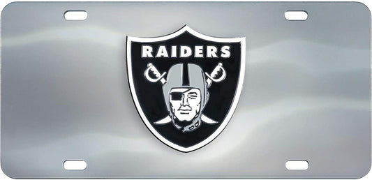 Las Vegas Raiders License Plate Tag, Premium Stainless Steel Diecast, Chrome, Raised Solid Metal Color Emblem, 6x12 Inch