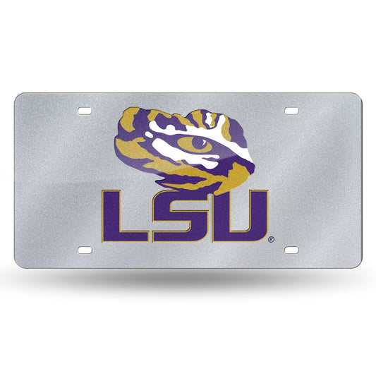 Rico NCAA LSU Tigers Bling Laser Cut Auto Tag Plate, 12 x 6-Inch, Silver