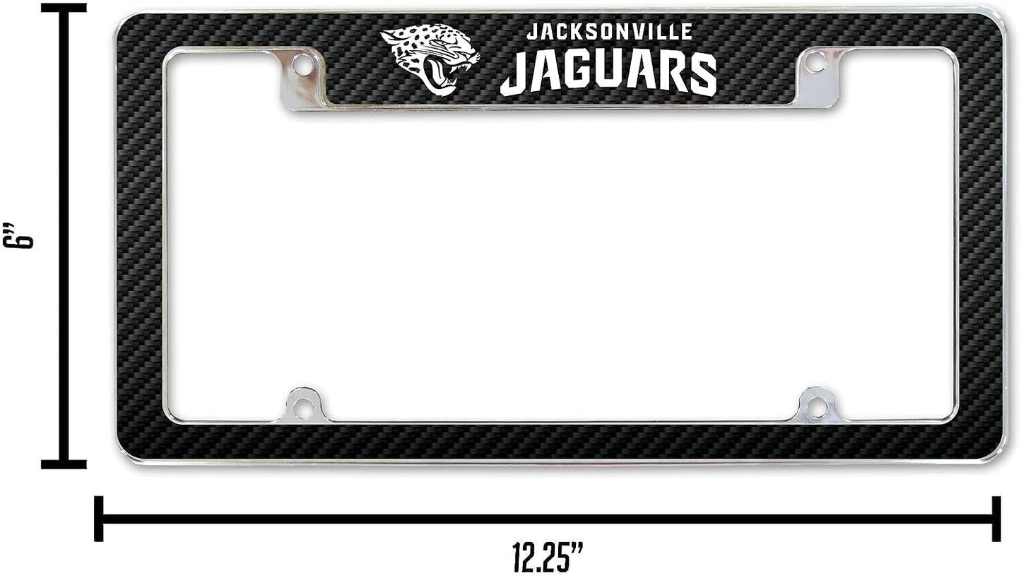 Jacksonville Jaguars Metal License Plate Frame Chrome Tag Cover Carbon Fiber Design 6x12 Inch