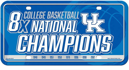 University of Kentucky Wildcats Metal Auto Tag License Plate, 8-Time Champions, 6x12 Inch