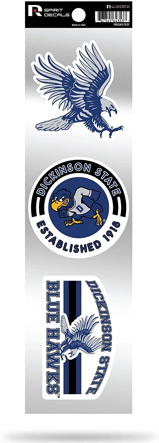 Dickinson State Blue Hawks Triple Retro Throwback Spirit Decals Flat Vinyl Auto Home Sticker Sheet University of