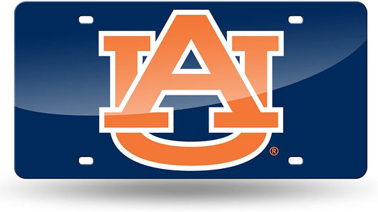 Auburn University Tigers Premium Laser Cut Tag License Plate, Blue, Mirrored Acrylic Inlaid, 12x6 Inch