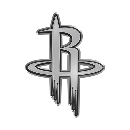 Houston Rockets Auto Emblem, Silver Chrome Color, Molded Raised, Adhesive Tape Backing, 3 Inch