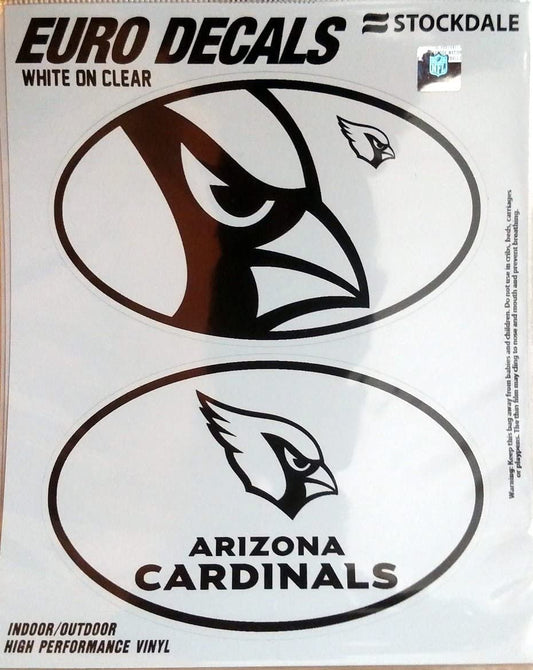Arizona Cardinals 2-Piece White and Clear Euro Decal Sticker Set, 4x2.5 Inch Each