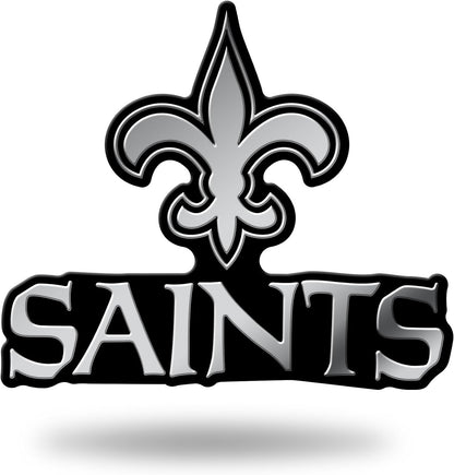 New Orleans Saints Auto Emblem, Silver Chrome Color, Raised Molded Plastic, 3.5 Inch, Adhesive Tape Backing