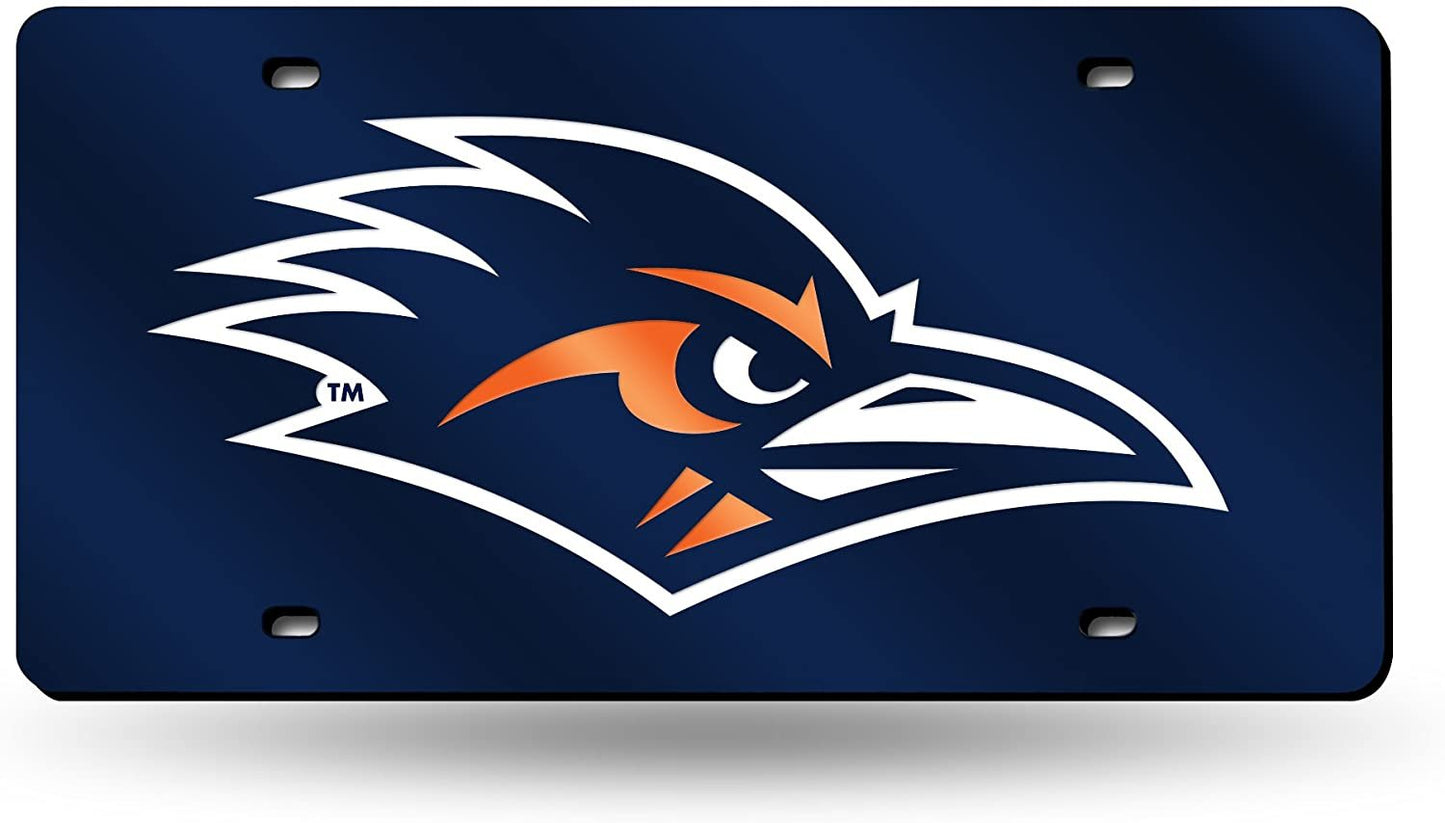 University of texas San Antonio UTSA Roadrunners Laser Cut Tag License Plate, Blue Mirrored Acrylic Inlaid, 12x6 Inch