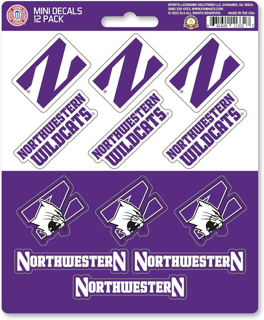 Northwestern University Wildcats 12-Piece Mini Decal Sticker Set, 5x6 Inch Sheet, Gift for football fans for any hard surfaces around home, automotive, personal items