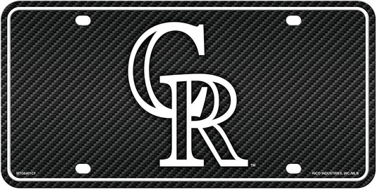 Colorado Rockies Metal Auto Tag License Plate, Carbon Fiber Design, 6x12 Inch