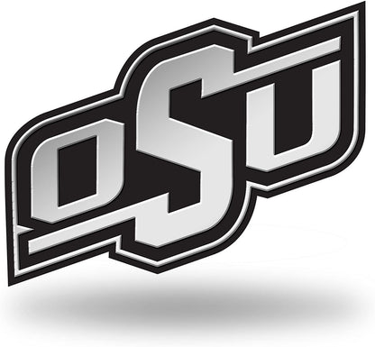 Oklahoma State University Cowboys Silver Chrome Color Auto Emblem, Raised Molded Plastic, 3.5 Inch, Adhesive Tape Backing
