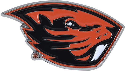 Oregon State University Beavers Premium Solid Metal Raised Auto Emblem, Team Color, Shape Cut, Adhesive Backing