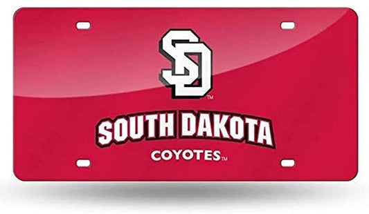 University of South Dakota Coyotes Premium Laser Cut Tag License Plate, Red Mirrored Acrylic Inlaid, 12x6 Inch