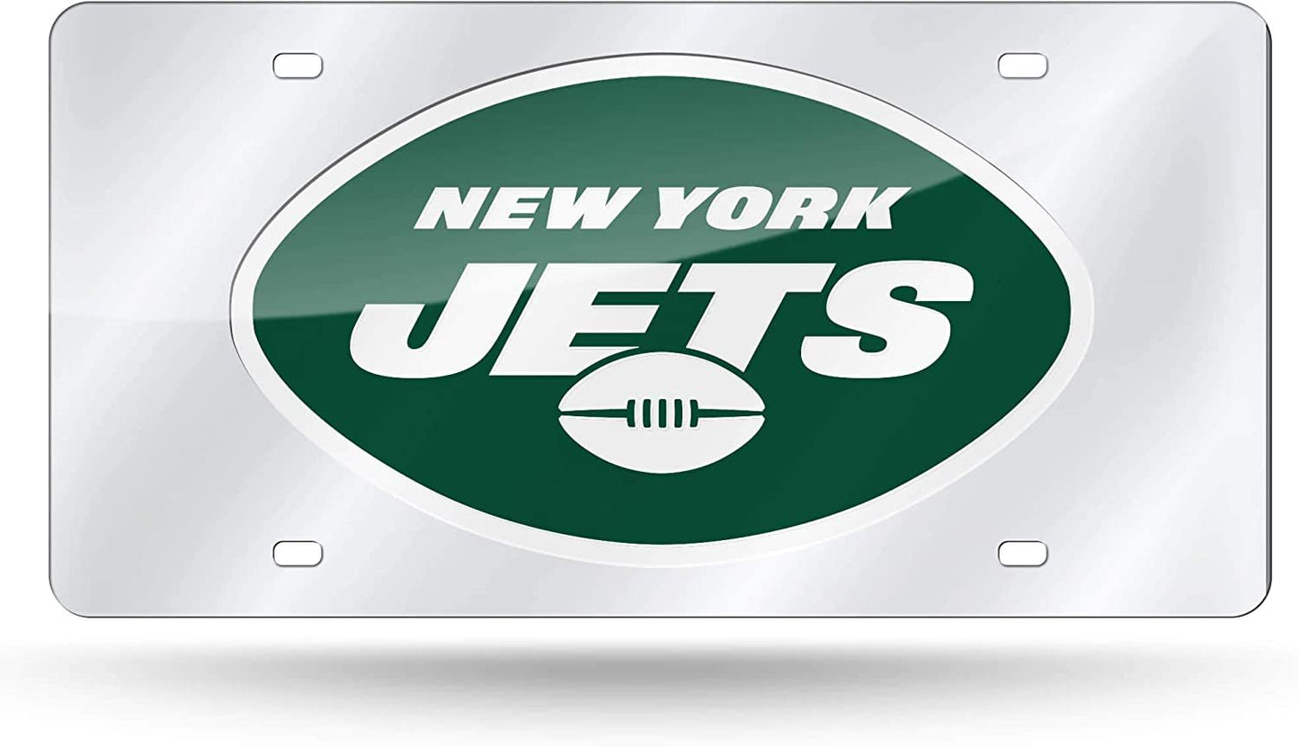 New York Jets Premium Laser Cut Tag License Plate, Mirrored Acrylic Inlaid, 12x6 Inch