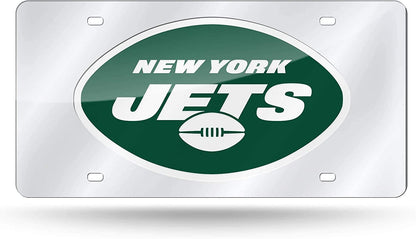 New York Jets Premium Laser Cut Tag License Plate, Mirrored Acrylic Inlaid, 12x6 Inch