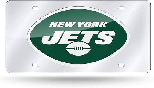 New York Jets Premium Laser Cut Tag License Plate, Mirrored Acrylic Inlaid, 12x6 Inch