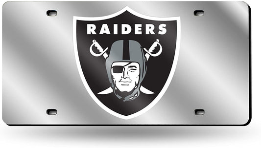 Las Vegas Raiders Premium Laser Cut Tag License Plate, Mirrored Acrylic Inlaid, 12x6 Inch
