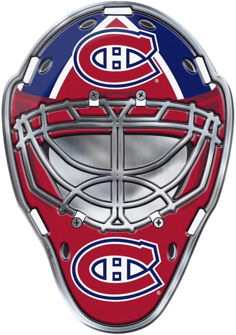 Montreal Canadiens Mask Auto Emblem, Aluminum Metal, Embossed Team Color, Raised Decal Sticker, Full Adhesive Backing