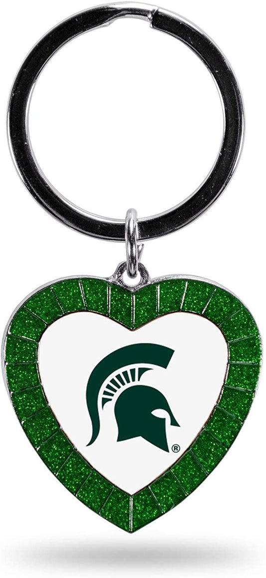 NCAA Michigan State Spartans NCAA Rhinestone Heart Colored Keychain, Green, 3-inches in length