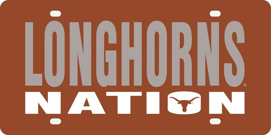 University of Texas Longhorns Premium Laser Cut Tag License Plate, Nation Design, Mirrored Acrylic Inlaid, 12x6 Inch