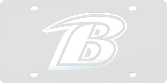 Baltimore Ravens Premium Laser Cut Tag License Plate, Frost Design, Mirrored Acrylic Inlaid, 12x6 Inch