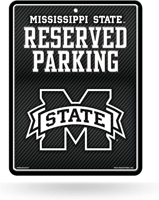 Mississippi State University Bulldogs Metal Parking Novelty Wall Sign 8.5 x 11 Inch Carbon Fiber Design