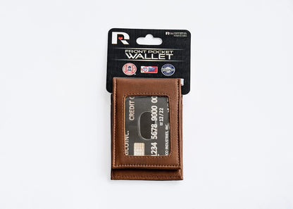 Rico Industries NHL Columbus Blue Jackets Premium Laser Engraved Vegan Brown Leather Front Pocket Wallet - Compact and Slim yet Sturdy Design - Perfect to Show Your Team Pride or Gift