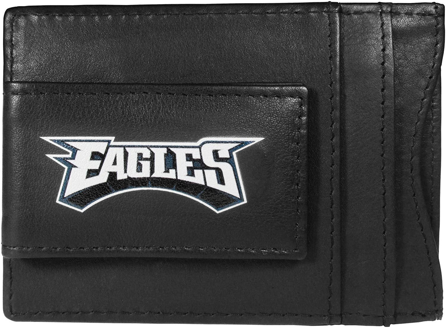 Philadelphia Eagles Black Leather Wallet, Front Pocket Magnetic Money Clip, Printed Logo