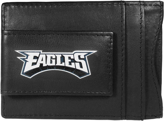 Philadelphia Eagles Black Leather Wallet, Front Pocket Magnetic Money Clip, Printed Logo