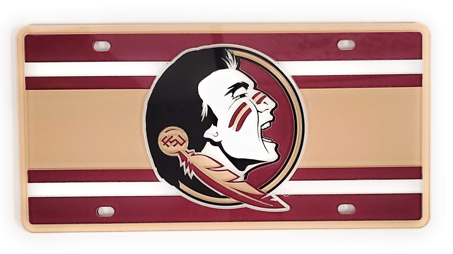Florida State University Seminoles Laser Cut Acrylic Inlaid License Plate Tag, Vintage Style, 12x6 Inch
