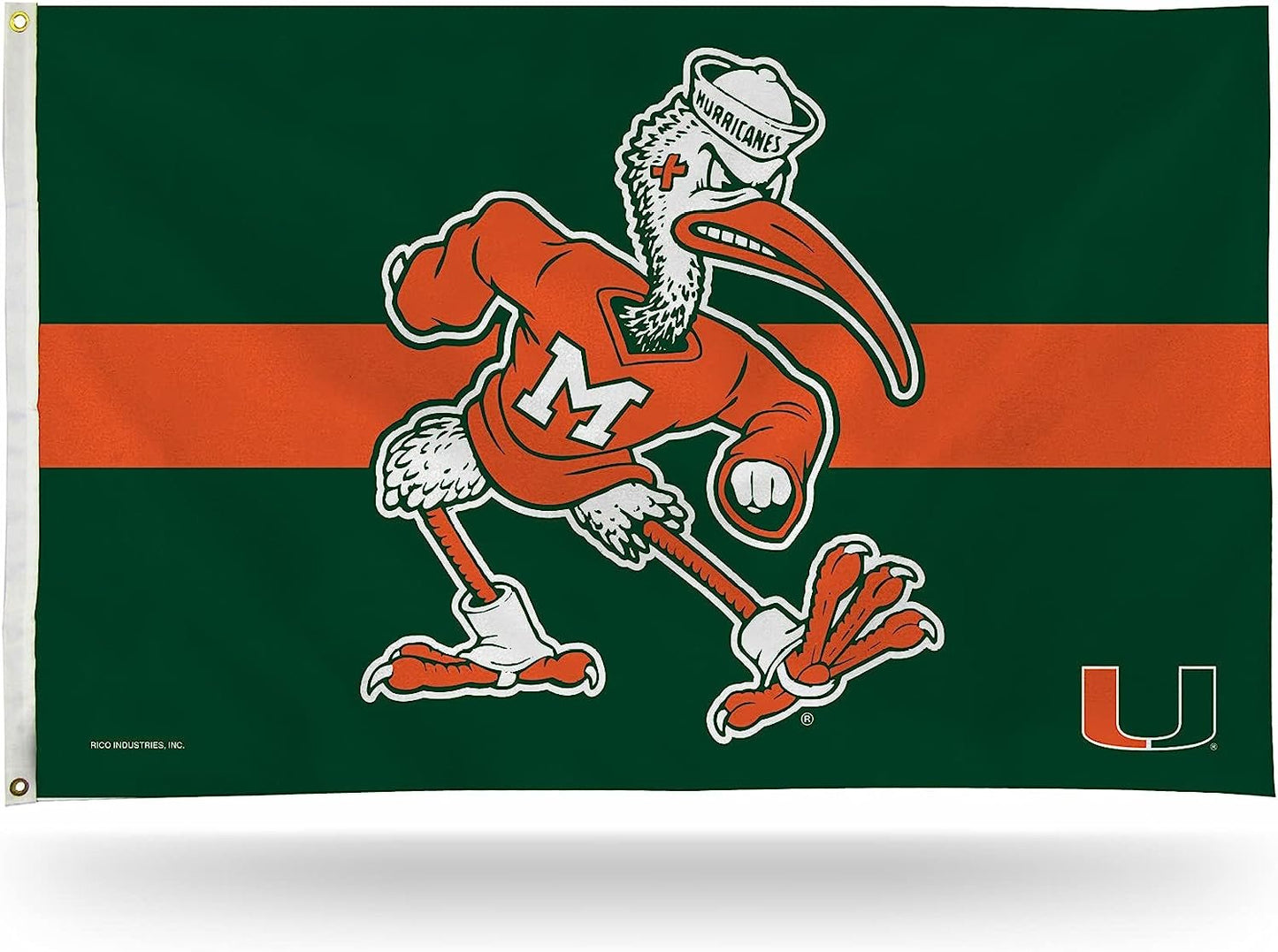 University of Miami Hurricanes Flag Banner 3x5 Feet Metal Grommets Ibis Mascot Design