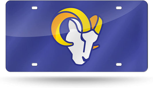 Los Angeles Rams Premium Laser Cut Tag License Plate, Mirrored Inlaid Acrylic, 12x6 Inch
