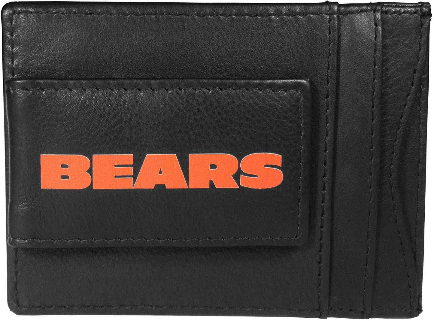 Chicago Bears Black Leather Wallet, Front Pocket Magnetic Money Clip, Printed Logo