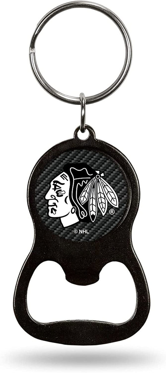 Chicago Blackhawks Keychain Bottle Opener Carbon Fiber Design Metal Hockey