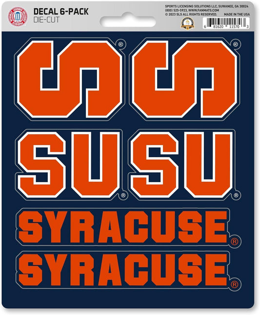 Syracuse University Orange 6-Piece Decal Sticker Set, 5x6 Inch Sheet, Gift for football fans for any hard surfaces around home, automotive, personal items