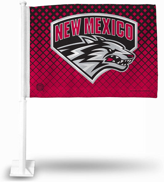 University of New Mexico Lobos Premium Double Sided Car Flag Banner, Includes Plastic Display Pole